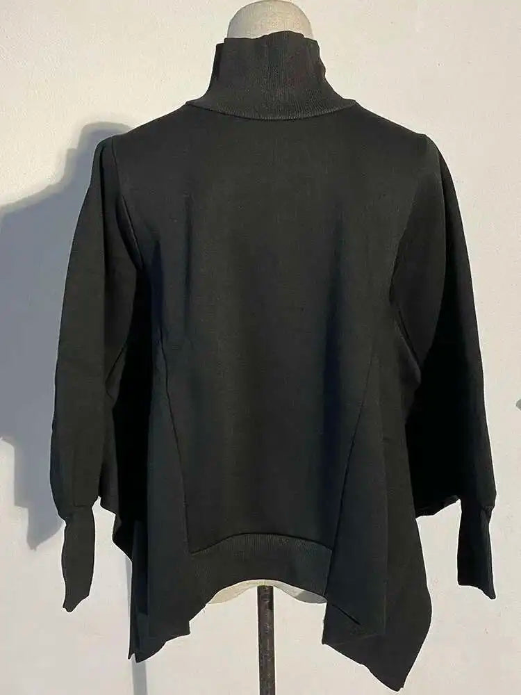Loose Black Irregular Sweatshirt New Turtleneck Long Sleeve Women Big Size Fashion Tide Spring Autumn 2025 WD00301