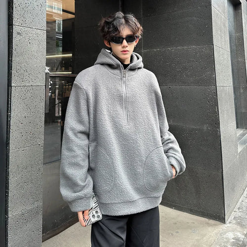 Load image into Gallery viewer, Woolen Hooded Men&#39;s Fashion Coat Zipper Pockets Solid Color Pullover Streetwear Loose New Chic Male Hoodies 2024  9C9032
