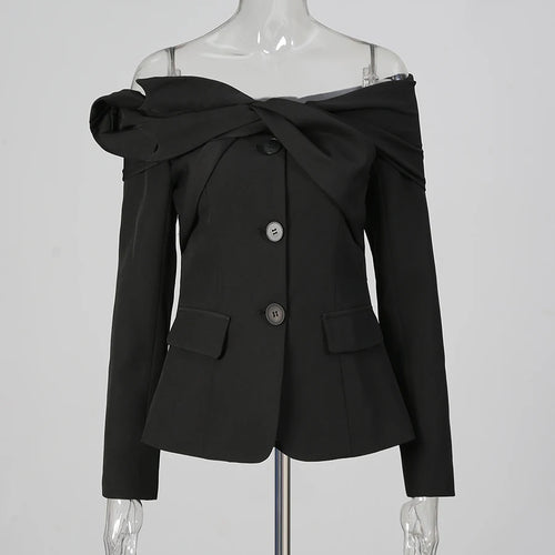 Load image into Gallery viewer, Solid Spliced Single Breasted Elegant Jackets for Women Diagonal Collar Long Sleeves Patchwork Folds Jacket Female
