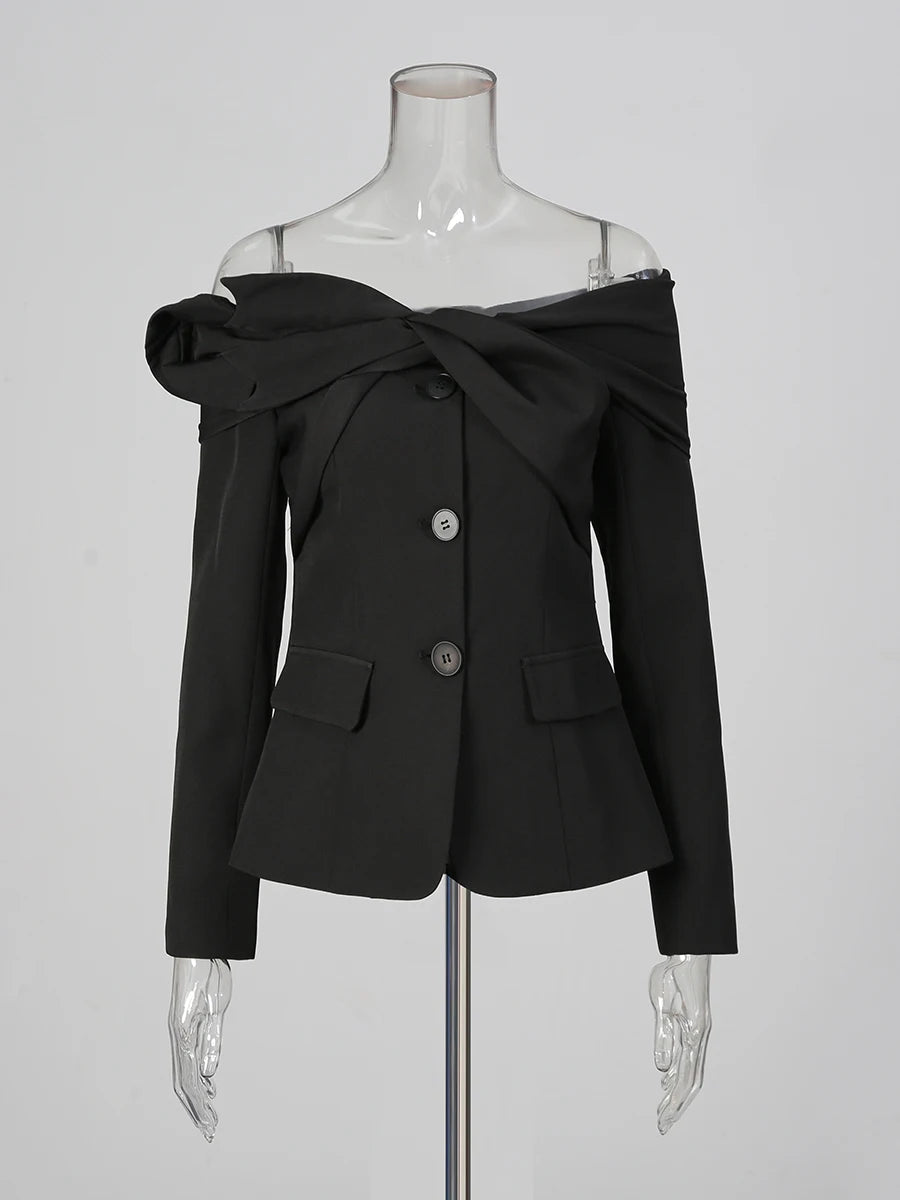 Solid Spliced Single Breasted Elegant Jackets for Women Diagonal Collar Long Sleeves Patchwork Folds Jacket Female