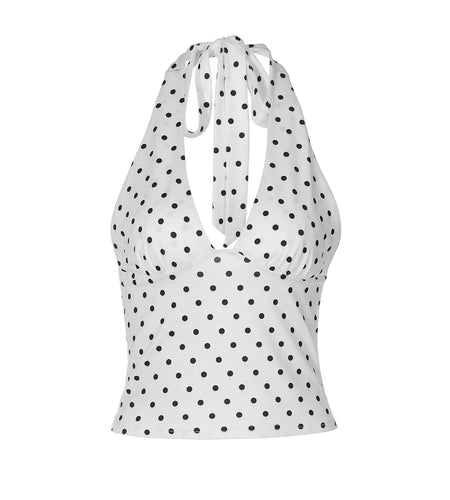 y2k Clothes Crop Top Women Aesthetic Clothes Polka Dot Print Sleeveless Halter Neck Open Back T Shirts Vest Streetwear