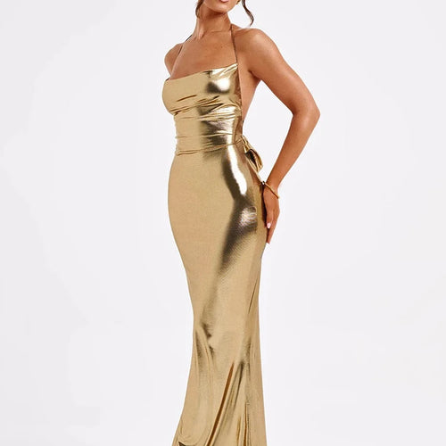Load image into Gallery viewer, Sexy Sleeveless Metal Dress For Women Elegant Backless Evening Dress Maxi Bodycon Vestidos Fashion Party Clubwear 2024
