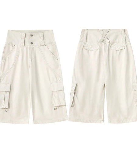 Men's Cargo Shorts American Style High Street Multi Pockets Design Niche Solid Color Straight Leg Male Bottoms 9W2033