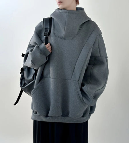 Korean Style Men's Sweaters Turtleneck Fake Two-piece Design Big Pocket Solid Color Casual Male Tops Autumn Tide 24E5542