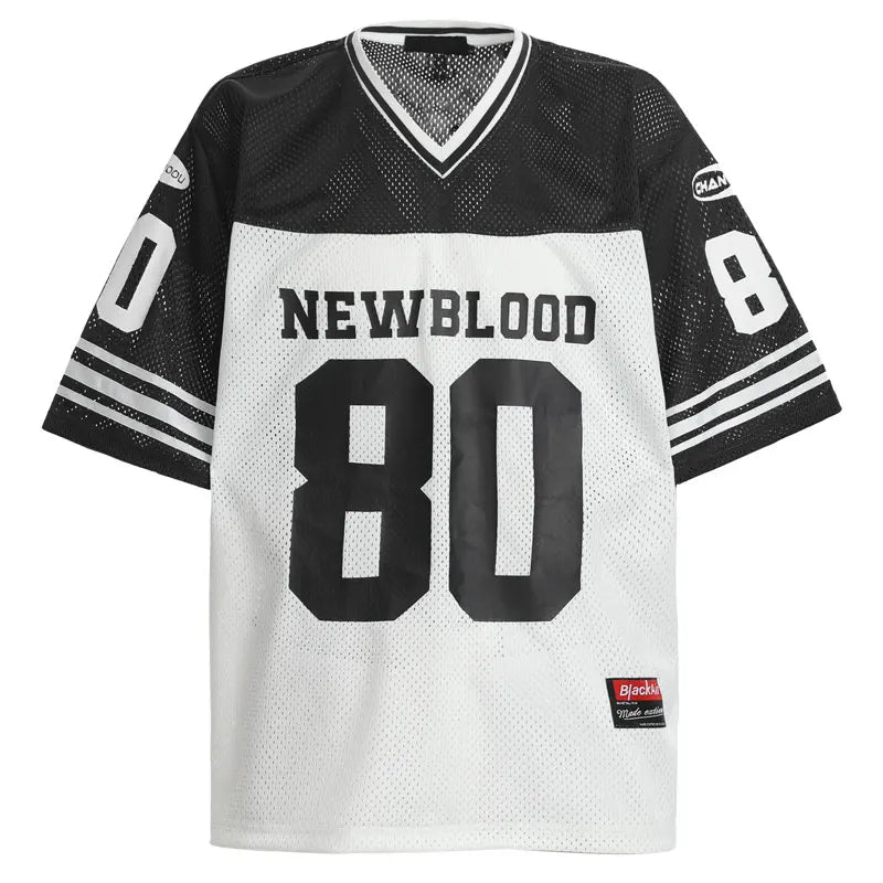 Vintage Mesh Jersey T-Shirt Y2K Graphic Printed Patchwork Sports V-Neck Tshirt Streetwear Hip Hop Harajuku Breathable Urban Top