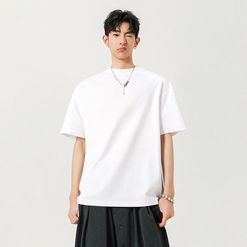 Men's Short Sleeve T-shirts New Korean Tide Splicing Fashion Solid Color Simple Stylish Pullover Male Clothing 9W1941