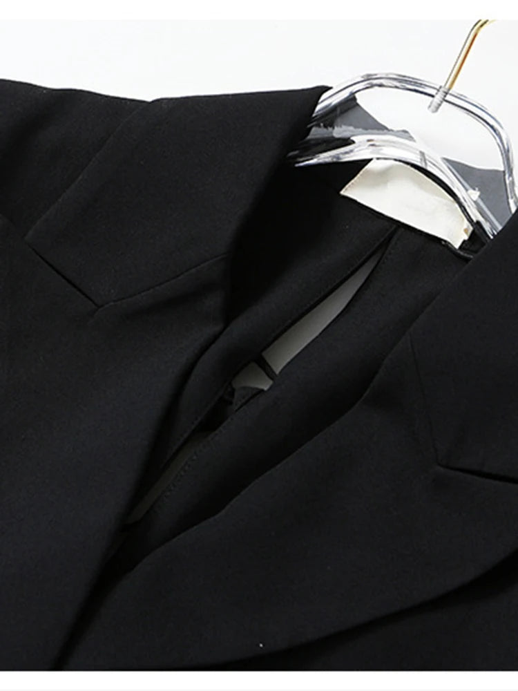 Women Black Pleated Back Bandage Big Size Blazer New Lapel Long Sleeve Loose Fit  Jacket Fashion Spring Autumn 2025 1Y053