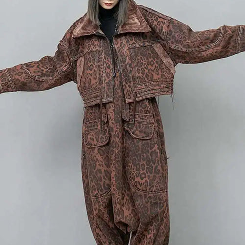 Load image into Gallery viewer, Leopard Print Burr Short Big Size Casual Jacket New Lapel Long Sleeve Women Coat Fashion Tide Spring Autumn 2025 1DH6427
