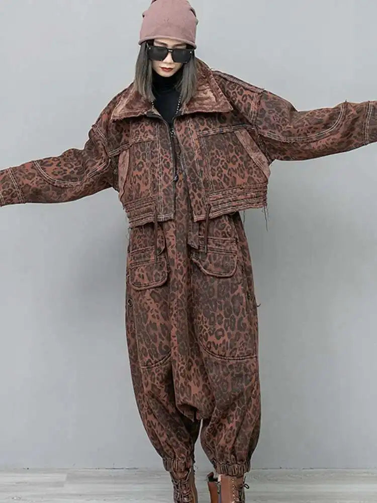 Leopard Print Burr Short Big Size Casual Jacket New Lapel Long Sleeve Women Coat Fashion Tide Spring Autumn 2025 1DH6427