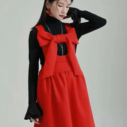 Load image into Gallery viewer, Women Gray Bow Bandage Spliced Long Elegant Woolen Dress New Sleeveless Loose Fit Fashion Tide Autumn Winter 2025 1DF3527
