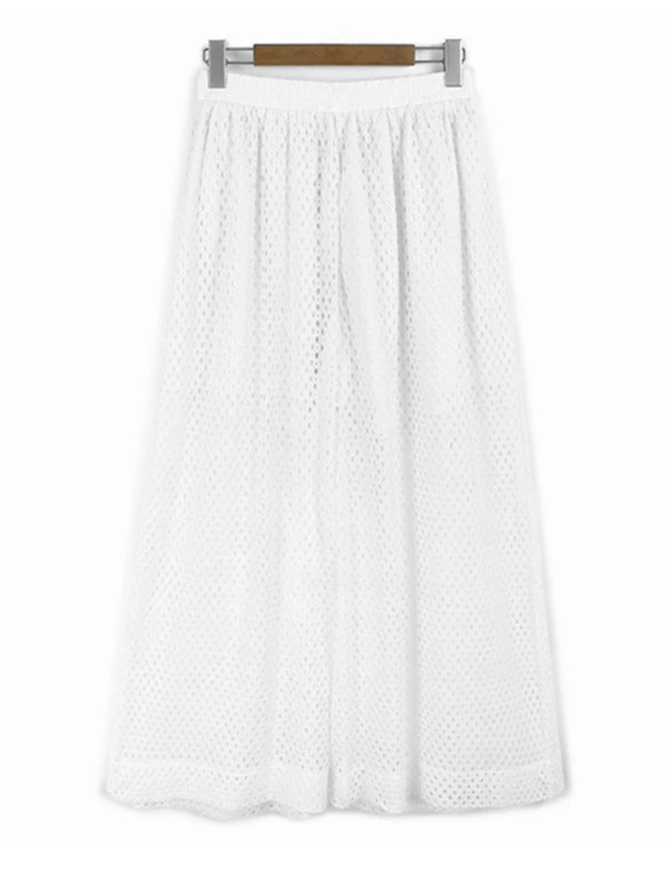 High Elastic Waist Black Grid Hollow Out Long Wide Leg Pants New Trousers Women Fashion Tide Spring Autumn 2025 1DJ1196