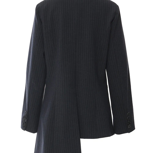 Load image into Gallery viewer, Women Navy Blue Striped Irregular Elegant Blazer New Lapel Long Sleeve Jacket Fashion Tide Spring Autumn 2025 1DH5930
