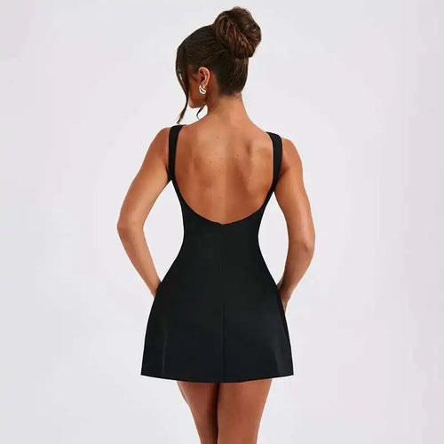 Load image into Gallery viewer, Elegant Backless Mini Tank Dress For Women Fashion Black O Neck Sleeveless Club Party A-line Basics Sexy Dress New
