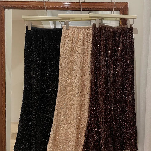 Load image into Gallery viewer, Spring Summer Fashion Y2k Streetwear Velvet Long Skirt Women Solid Elegant Elastic High Waist Sequin Wrap Hip Fishtail Skirt New
