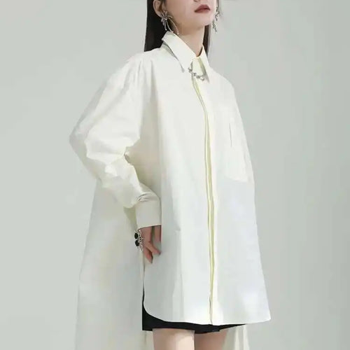 Load image into Gallery viewer, Women Blue Irregular Big Size Long Blouse New Lapel Long Sleeve Loose Fit Shirt Fashion Tide Spring Autumn 2025 1DF6598
