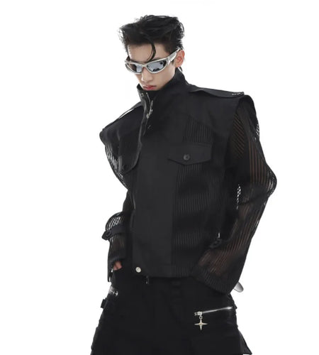 Deconstruction Mesh Splicing Jacket Niche Design Punk Sun Protection 2025 Spring Male Thin Motorcycle Jackets Tide 9C274