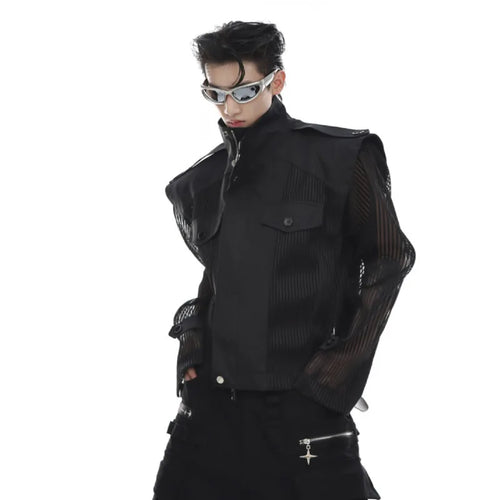 Load image into Gallery viewer, Deconstruction Mesh Splicing Jacket Niche Design Punk Sun Protection 2025 Spring Male Thin Motorcycle Jackets Tide 9C274
