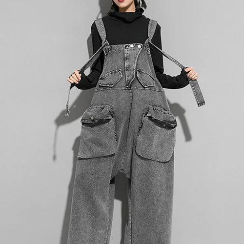 Load image into Gallery viewer, High Waist Black Pockets Denim Big Size Overalls Trousers New Loose Fit Pants Women Fashion Tide Spring Autumn 2025 1K164
