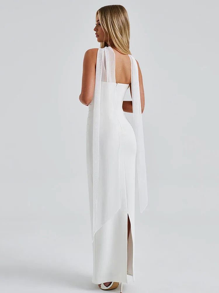 Elegant Strapless Zipper Bodycon Slit Party Club Evening Dress Women Sexy Sleeveless Backless Long Summer 2025 Vestidos
