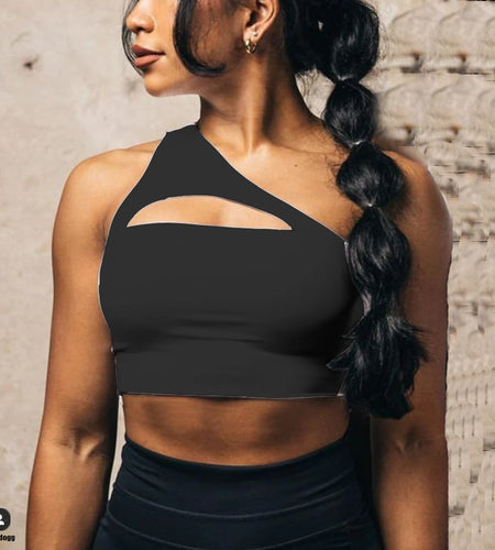 Plus Size XL Pad One Shoulder Women Sports Bra Unique Hollow Nylon Breathable Fitness Running Gym Clothes Yoga Bras