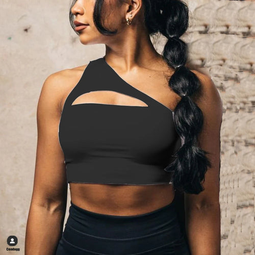 Load image into Gallery viewer, Plus Size XL Pad One Shoulder Women Sports Bra Unique Hollow Nylon Breathable Fitness Running Gym Clothes Yoga Bras
