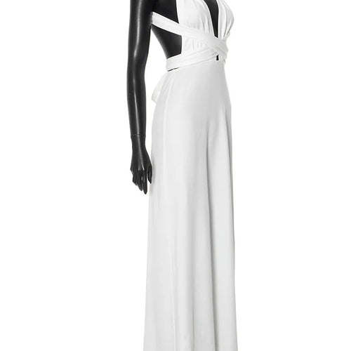 Load image into Gallery viewer, Halter Deep V Neck Sexy Maxi Dress For Women Fashion Solid Sleeveless Backless Lace-up Club Party Long Dress Vestido
