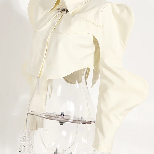 Load image into Gallery viewer, Women Black Shaped Irregular Short Blouse New Lapel Long Sleeve Loose Fit Shirt Fashion Tide Spring Autumn 2025 1DE7398
