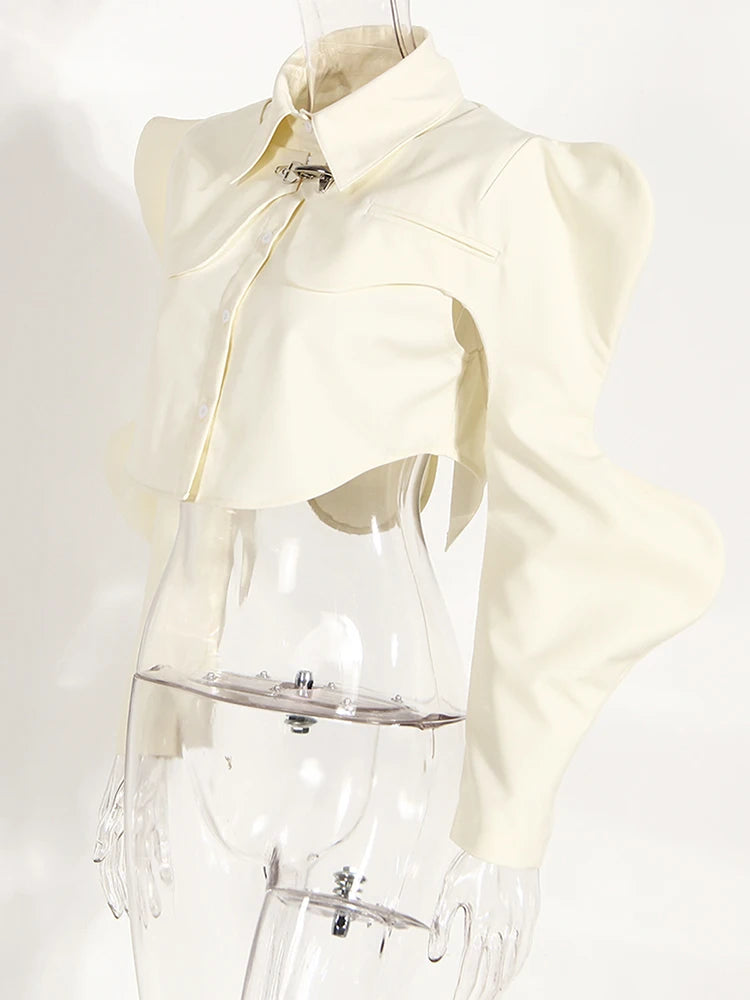 Women Black Shaped Irregular Short Blouse New Lapel Long Sleeve Loose Fit Shirt Fashion Tide Spring Autumn 2025 1DE7398