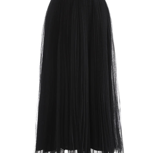 Load image into Gallery viewer, High Elastic Waist Rose Red Mesh Pleated Elegant  A-line Half-body Skirt Women Fashion Tide New Spring Autumn 2025 1DJ1079
