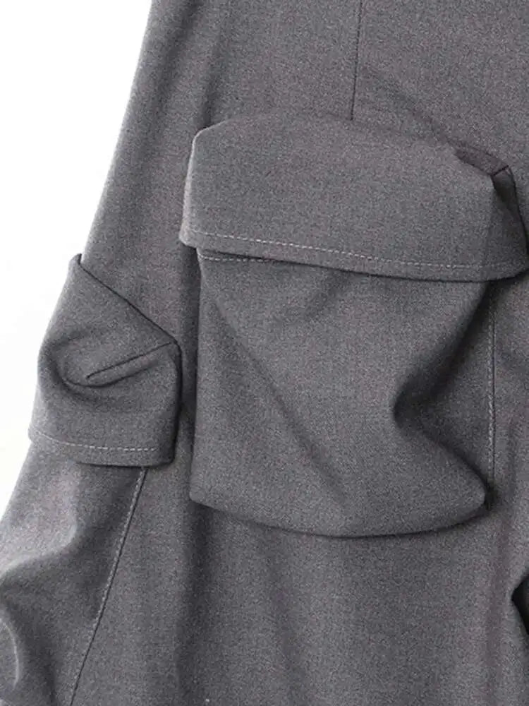 Low Waist Gray Irregular Cut Pockts Long Cargo Pants New Loose Fit Trousers Women Fashion Tide Spring Autumn 2025 1DH2816