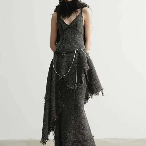 Load image into Gallery viewer, High Waist 25% Wool Burr Holes Floor-Length Elegant Half-body Skirt Women Fashion Tide New Autumn Winter 2025 1DH4037
