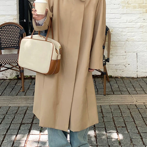 Load image into Gallery viewer, Women Khaki Double Layers Big Size Long Trench New Lapel Long Sleeve Windbreaker Fashion Tide Spring Autumn 2025 1DH9732
