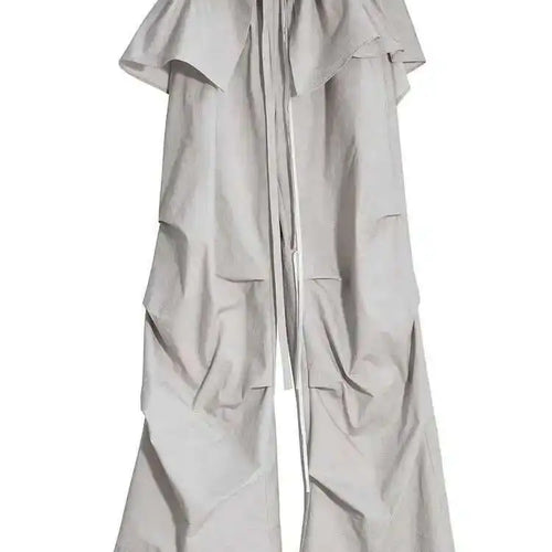 Load image into Gallery viewer, High Waist Gray Drawstring Ruffles Pleated Long Wide Leg Pants New Trousers Women Fashion Tide Spring Autumn 2025 1DH6257
