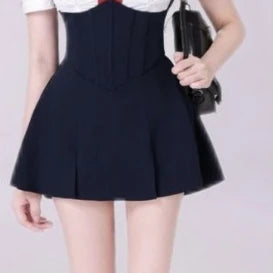 Preppy Style Two Pieces Set Women Patchwork Sailor Collar Grunge T-shirt + Y2k Aesthetic Mini Pleated Skirts Harajuku Outfits