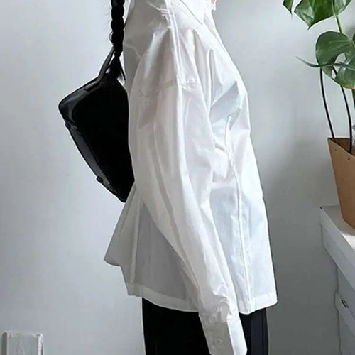 Load image into Gallery viewer, Women White Back Button Pleated Big Size Elegant Blouse New Lapel Long Sleeve Shirt Fashion Spring Autumn 2025 1DJ0301
