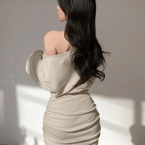 Load image into Gallery viewer, Autumn Seay Bodycon Wrap Mini Dress Women Korean Fashion Kpop Ruched Off The Shoulder Slim Short Dresses
