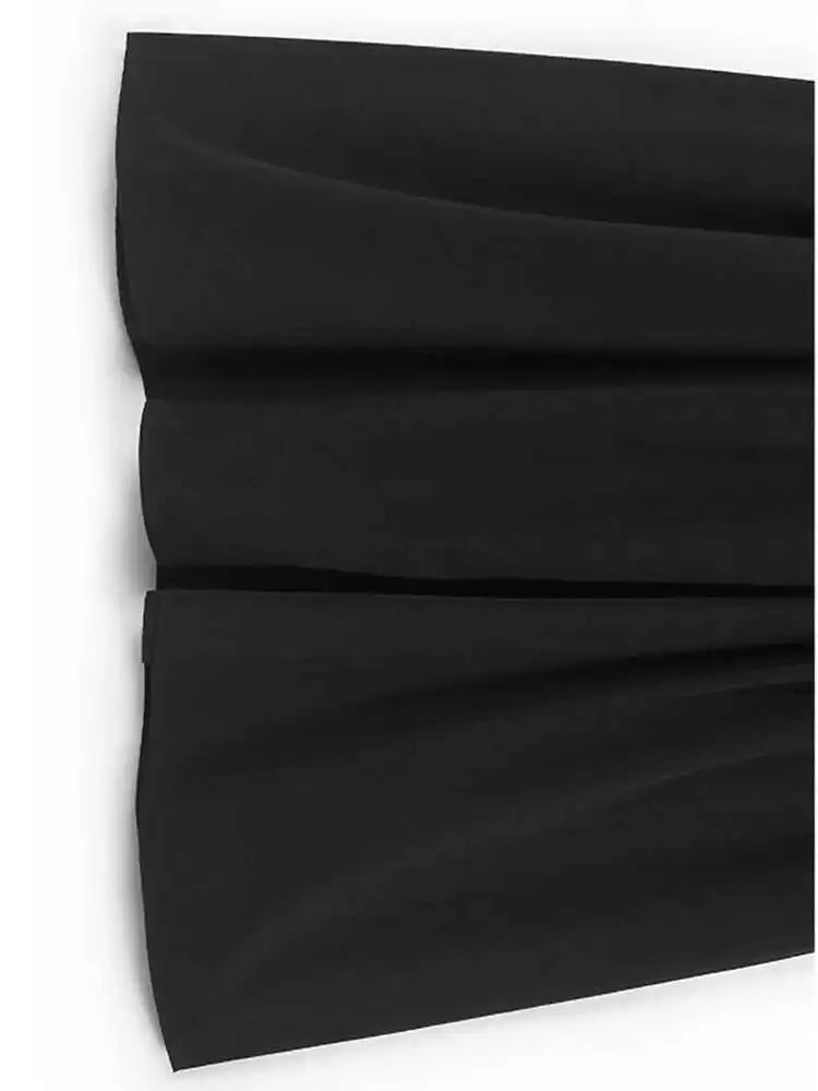 Women Black Side Pleated Spliced Big Size Midi Dress New Round Neck Long Sleeve Fashion Tide Spring Autumn 2025 1DH7010