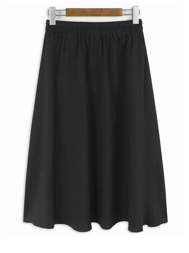 High Elastic Waist Apricot Button Ribbon Spliced A-line Half-body Skirt Women Fashion Tide New Spring Autumn 2025 1DJ1353