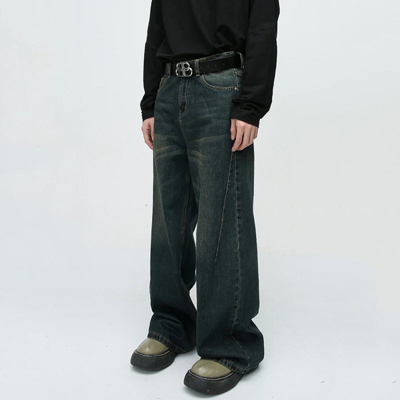 Summer New American Washed Straight Leg Jeans Trendy Retro Loose Fitting Men Bottoms 2025 Casual Gradient Color 9C9297