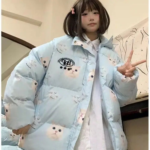 Load image into Gallery viewer, Furry Cute Anime Parkas Coat for Women 2024 Winter Clothing Hooded Zipper Fashion Outwear Y2k Tops Causal Thicked Warm Jackets
