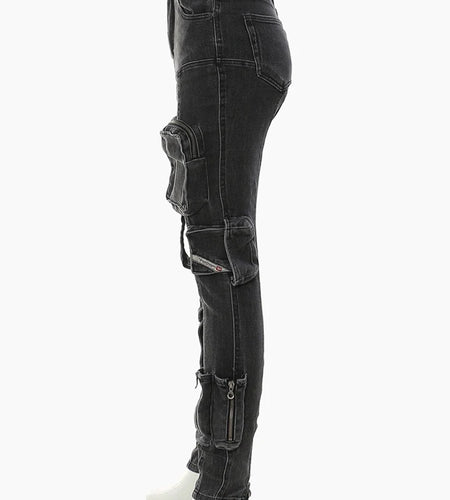 Patchwork Pocket Jeans For Women High Waist Spliced Button Casual Pencil Pants Female Fashion Style Clothing