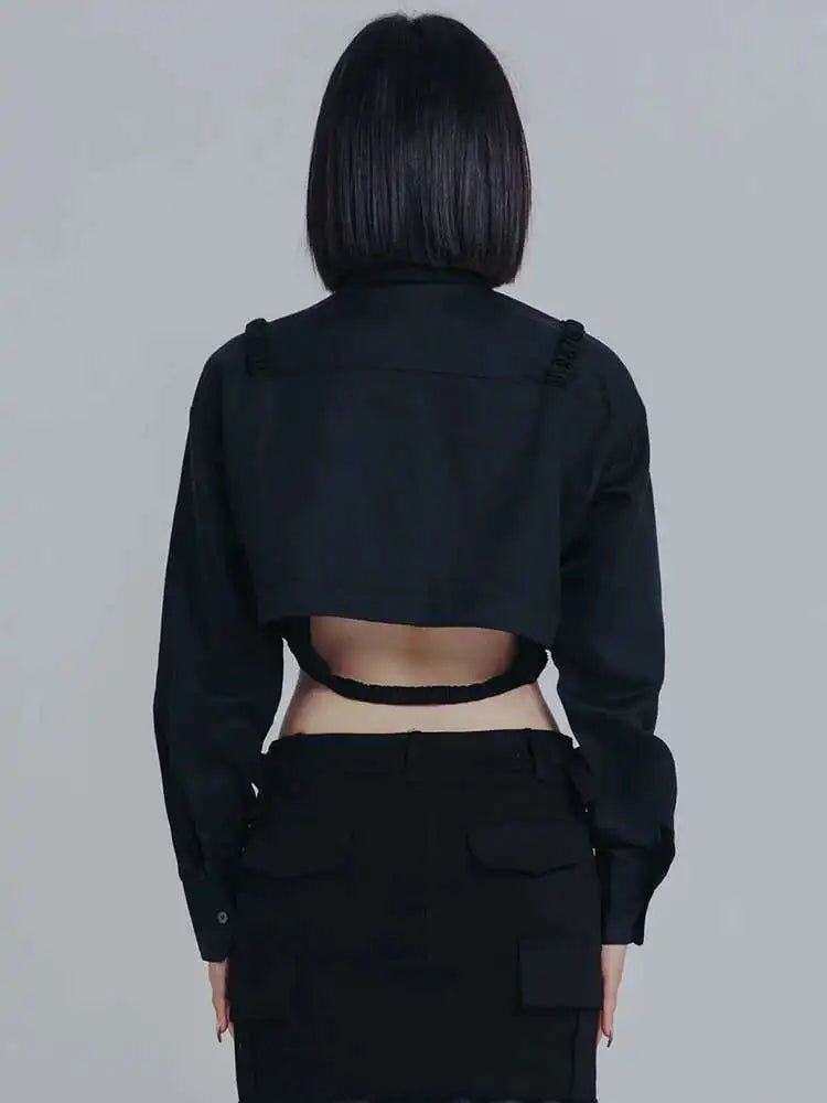 Women White Bandage Short Big Size Blouse New Lapel Long Sleeve Loose Fit Shirt Fashion Tide Spring Autumn 2025 1DE6579