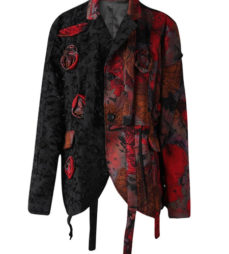 Women Black 3d Flower Ribbon Irregular Big Size Blazer New Lapel Long Sleeve Jacket Fashion Spring Autumn 2025 21Z8002