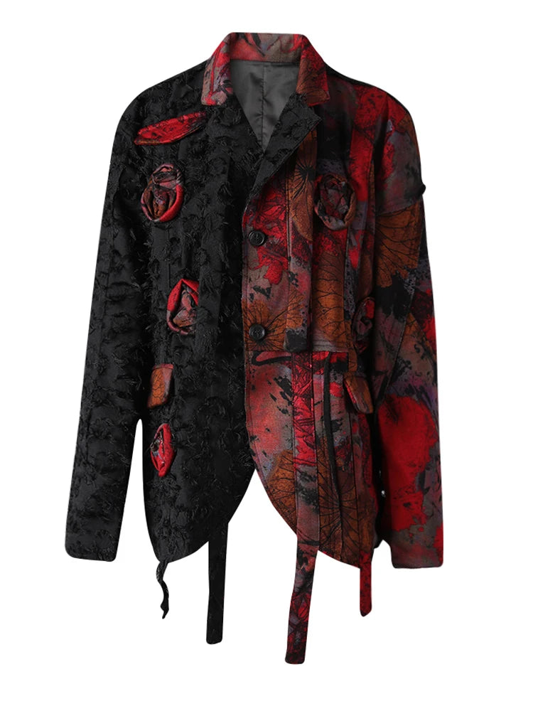 Women Black 3d Flower Ribbon Irregular Big Size Blazer New Lapel Long Sleeve Jacket Fashion Spring Autumn 2025 21Z8002
