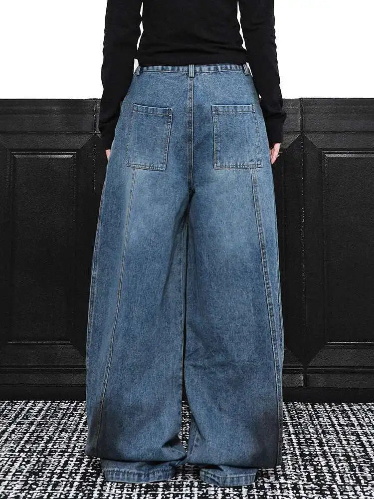 High Waist Blue Denim Vintage Shaped Long Wide Leg Jeans New Women Trousers Fashion Tide Spring Autumn 2025 1DH9388