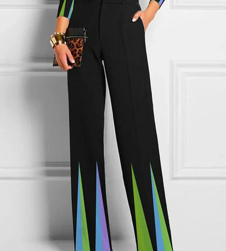 Women Business Pants Printed Straight Leg Pants 2025 Spring Summer Pockets Loose High Waisted Casual Trousers Bottoms