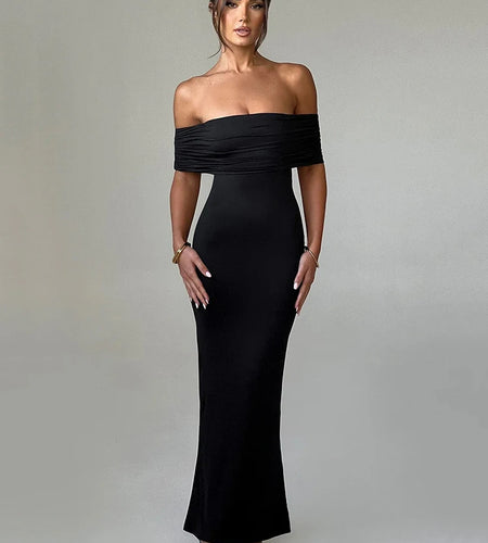Strapless Backless Sexy Maxi Dress For Women Black Solid Off-shoulder Sleeveless Bodycon Club Party Long Dress Elegant