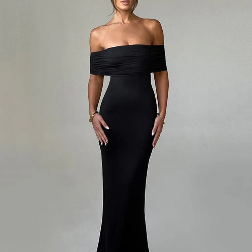 Load image into Gallery viewer, Strapless Backless Sexy Maxi Dress For Women Black Solid Off-shoulder Sleeveless Bodycon Club Party Long Dress Elegant
