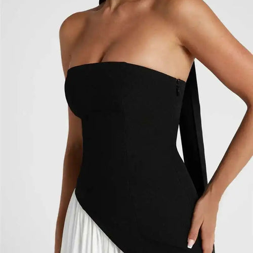 Load image into Gallery viewer, Strapless Off-shoulder Sexy Maxi Dress For Women Gown Patchwork Scarf Collar Thigh High Split Club Party Long Dress
