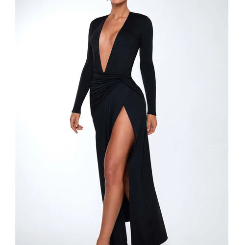 Load image into Gallery viewer, Elegant Re High Slit Bodycon Party Club Evening Dress Female Sexy Deep V Slimming Autumn/Winter 2025 New Women Vestdos
